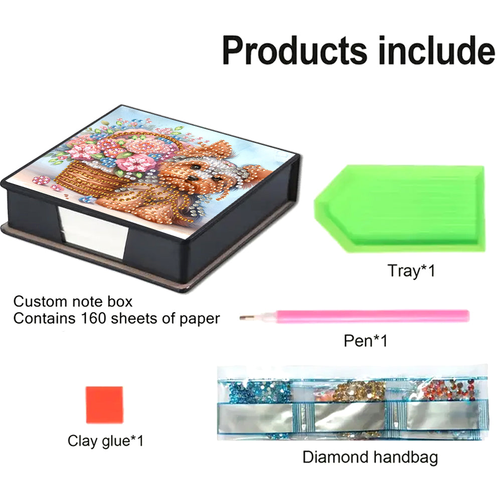 Leather Animals Diamond Painting Notecard Box Flowers Gem Art Sticky Note Holder