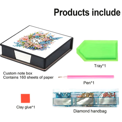 Leather Animals Diamond Painting Notecard Box Flowers Gem Art Sticky Note Holder