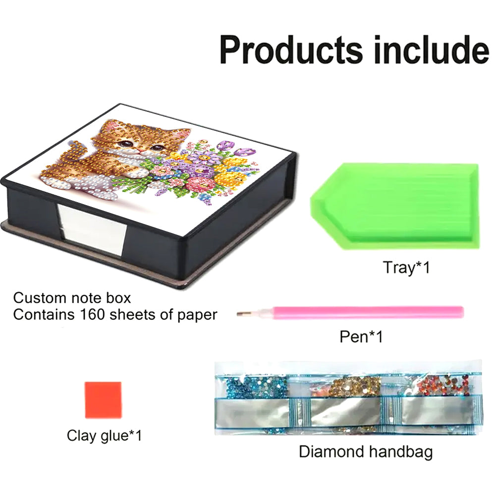 Leather Animals Diamond Painting Notecard Box Flowers Gem Art Sticky Note Holder