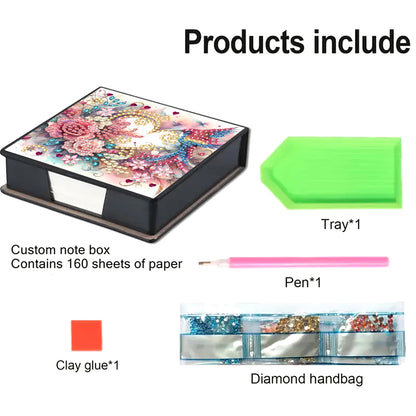 Leather Animals Diamond Painting Notecard Box Flowers Gem Art Sticky Note Holder