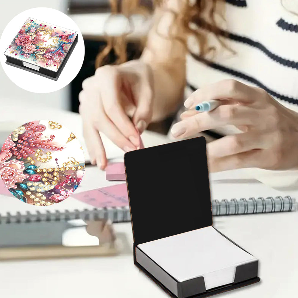 Leather Animals Diamond Painting Notecard Box Flowers Gem Art Sticky Note Holder