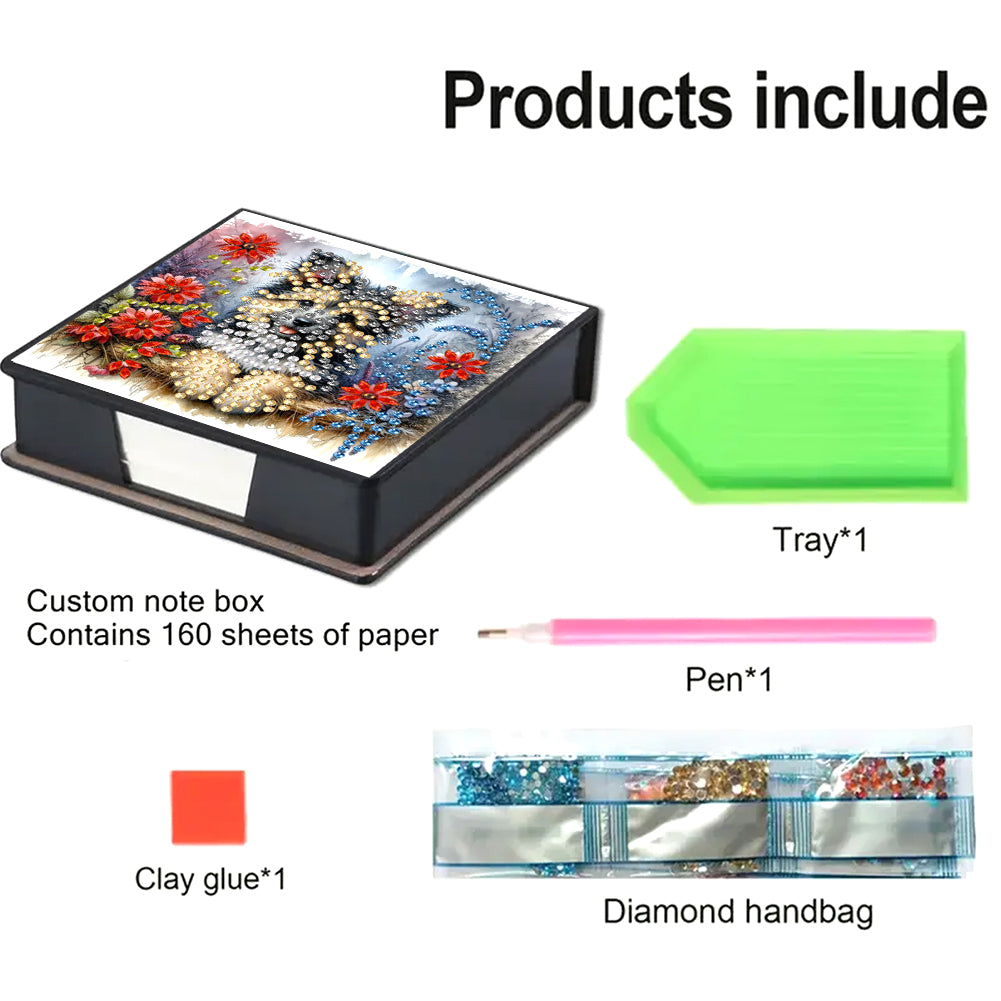 Leather Animals Diamond Painting Notecard Box Flowers Gem Art Sticky Note Holder