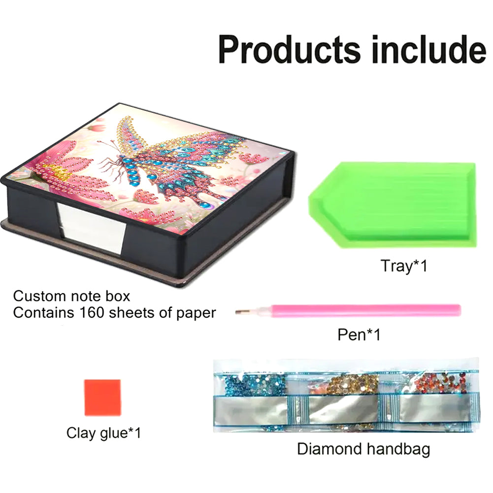 Leather Animals Diamond Painting Notecard Box Flowers Gem Art Sticky Note Holder