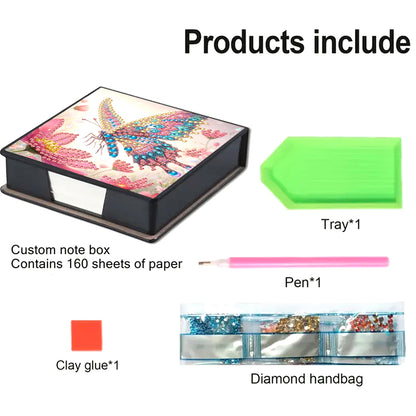 Leather Animals Diamond Painting Notecard Box Flowers Gem Art Sticky Note Holder