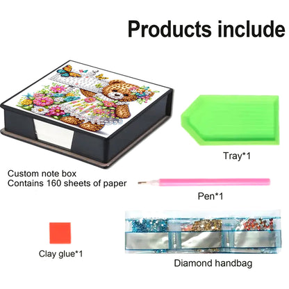 Leather Animals Diamond Painting Notecard Box Flowers Gem Art Sticky Note Holder
