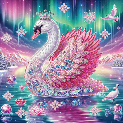 Swan Under The Aurora - Special Shaped Drill Diamond Painting 30*30CM