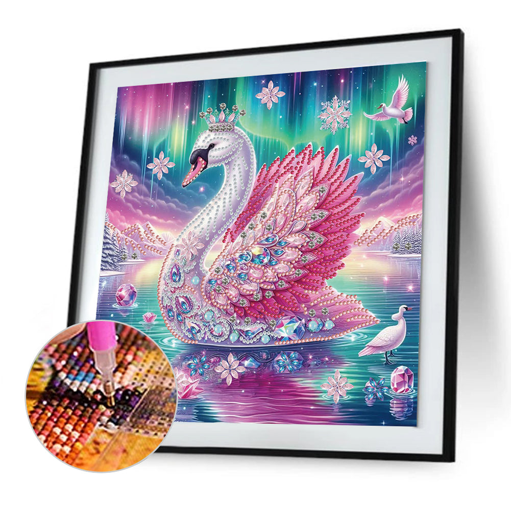 Swan Under The Aurora - Special Shaped Drill Diamond Painting 30*30CM