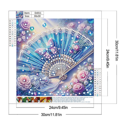 Fan And Flower - Special Shaped Drill Diamond Painting 30*30CM