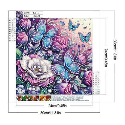 Butterfly And Flower - Special Shaped Drill Diamond Painting 30*30CM