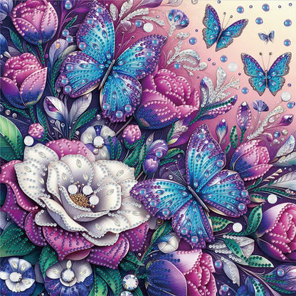 Butterfly And Flowers - Special Shaped Drill Diamond Painting 30*30CM