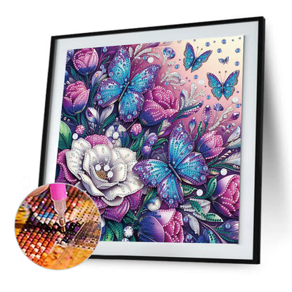 Butterfly And Flower - Special Shaped Drill Diamond Painting 30*30CM