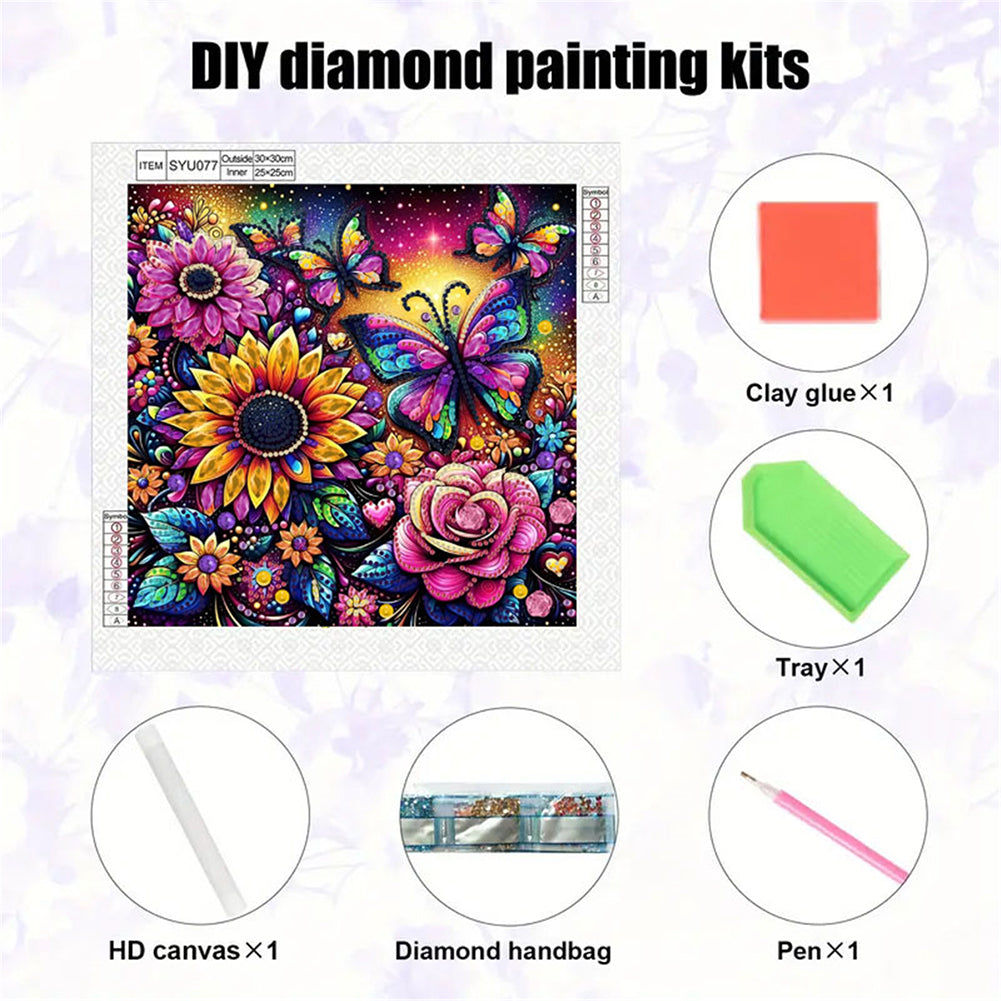 Butterfly Flower - Special Shaped Drill Diamond Painting 30*30CM