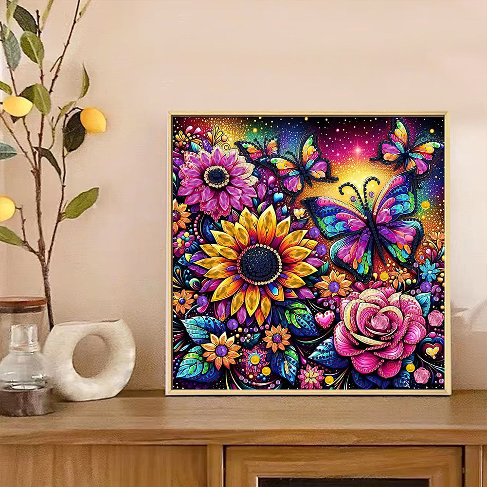 Butterfly Flower - Special Shaped Drill Diamond Painting 30*30CM