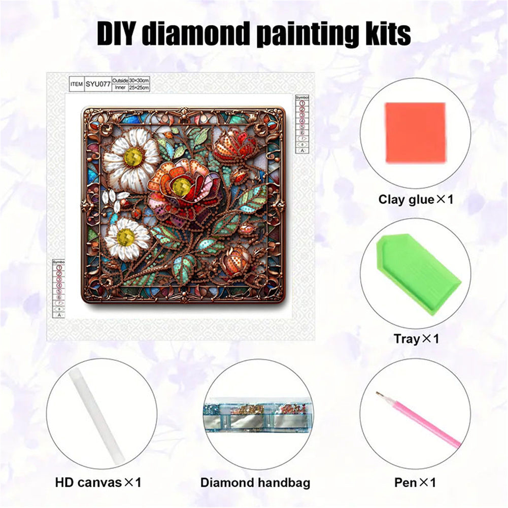 Glass Flower - Special Shaped Drill Diamond Painting 30*30CM