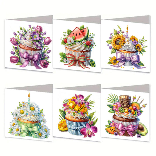 6PCS DIY Diamond Art Greeting Cards Drinks Pattern Congratulations Cards & Gifts