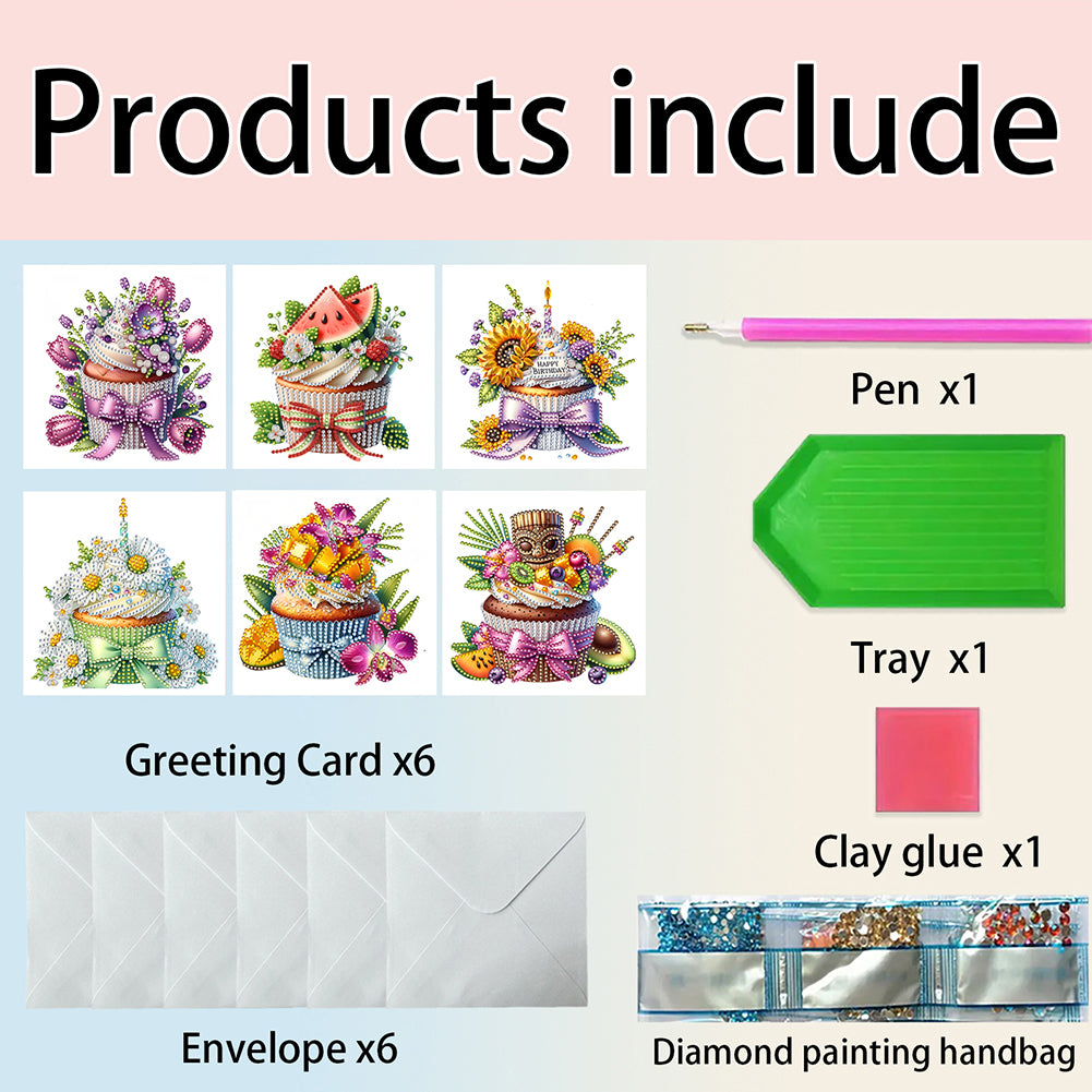 6PCS DIY Diamond Art Greeting Cards Drinks Pattern Congratulations Cards & Gifts