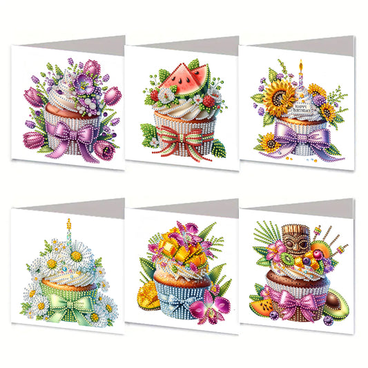 6PCS DIY Diamond Art Greeting Cards Drinks Pattern Congratulations Cards & Gifts