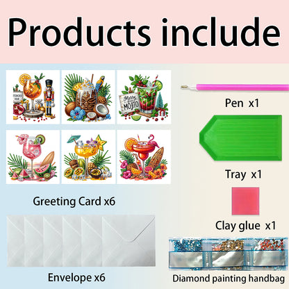 6PCS DIY Diamond Art Greeting Cards Drinks Pattern Congratulations Cards & Gifts