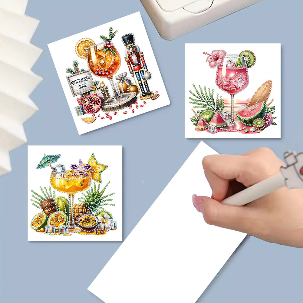 6PCS DIY Diamond Art Greeting Cards Drinks Pattern Congratulations Cards & Gifts