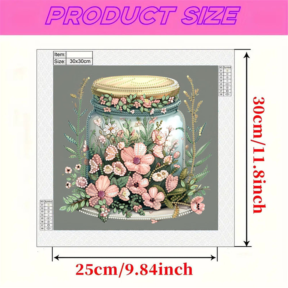 Flower Glass Bottle - Special Shaped Drill Diamond Painting 30*30CM
