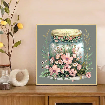 Flower Glass Bottle - Special Shaped Drill Diamond Painting 30*30CM