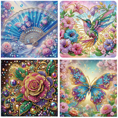 4 Pcs Flower And Bird - Special Shaped Drill Diamond Painting 30*30CM