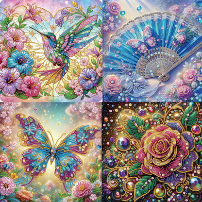 4 Pcs Flower And Bird - Special Shaped Drill Diamond Painting 30*30CM