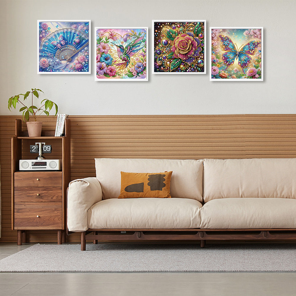 4 Pcs Flower And Bird - Special Shaped Drill Diamond Painting 30*30CM