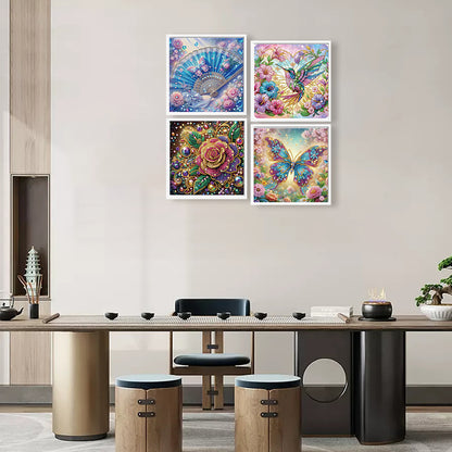 4 Pcs Flower And Bird - Special Shaped Drill Diamond Painting 30*30CM