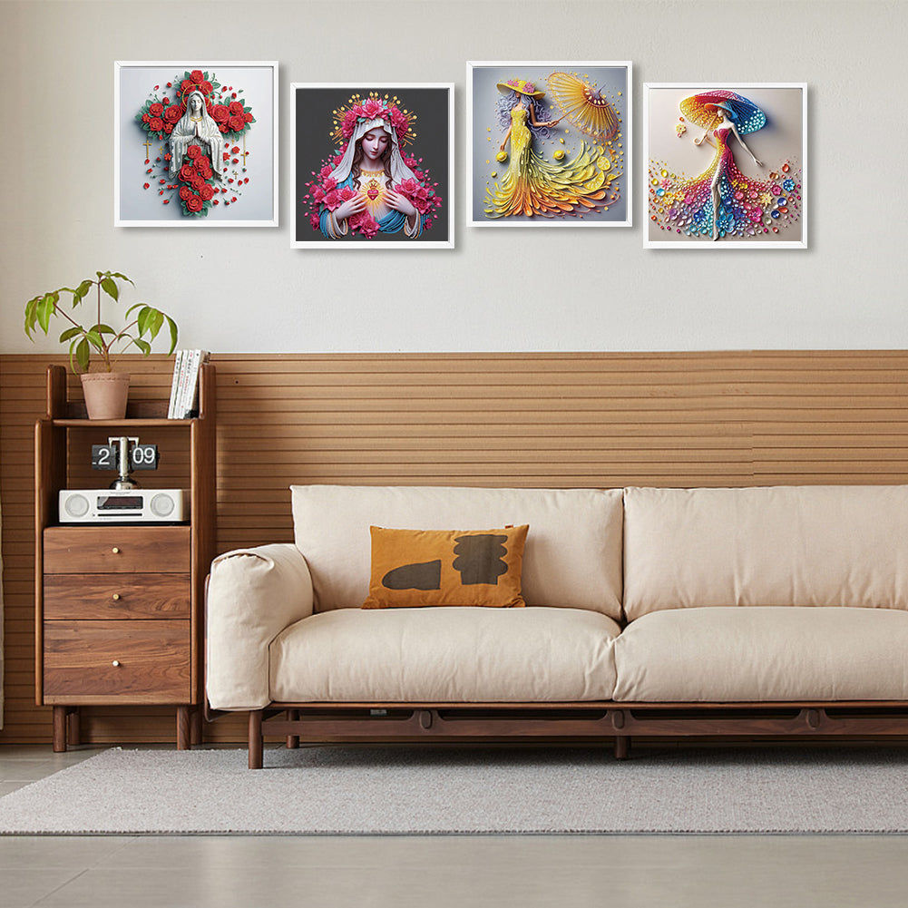 4 Pcs Girl - Special Shaped Drill Diamond Painting 40*40CM