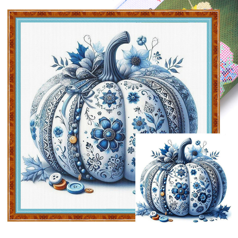 Blue And White Porcelain Pumpkin - 14CT Stamped Cross Stitch 40*40CM