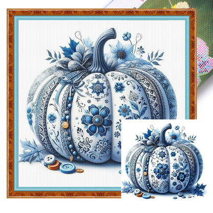 Blue And White Porcelain Pumpkin - 14CT Stamped Cross Stitch 40*40CM