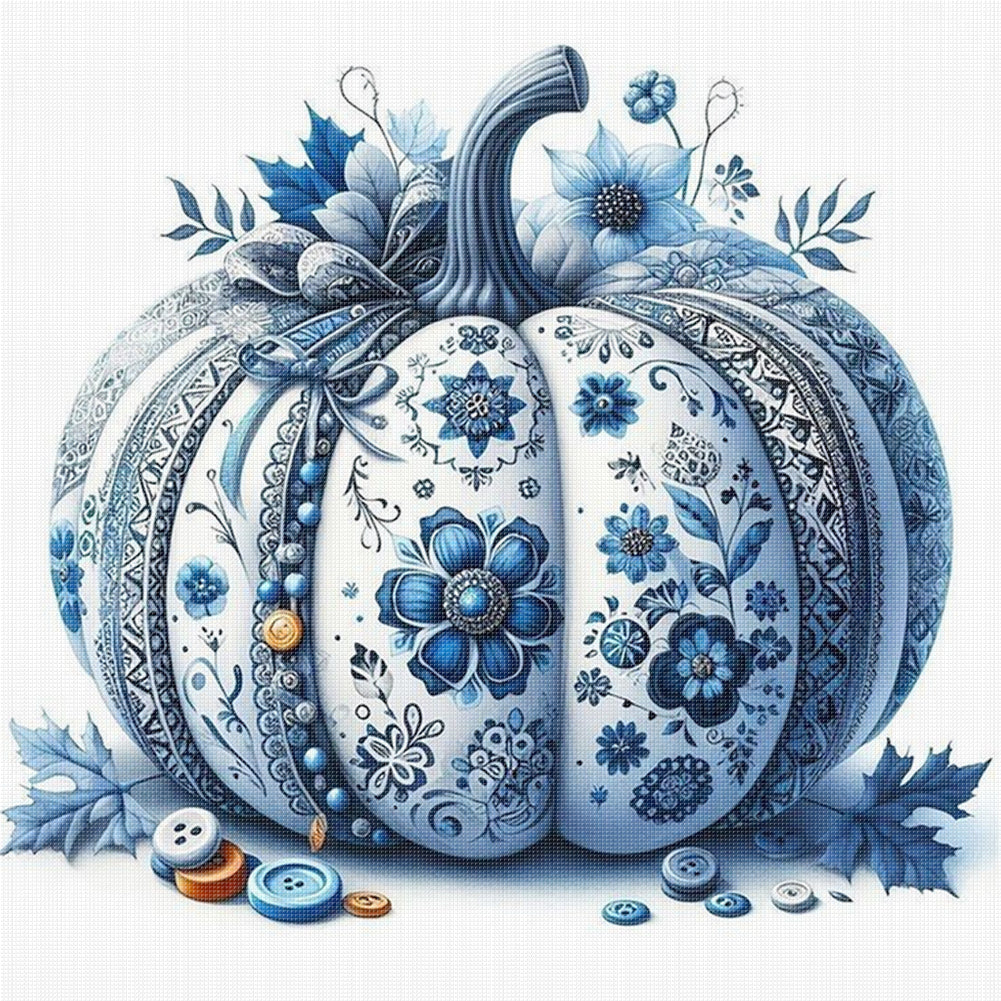 Blue And White Porcelain Pumpkin - 14CT Stamped Cross Stitch 40*40CM