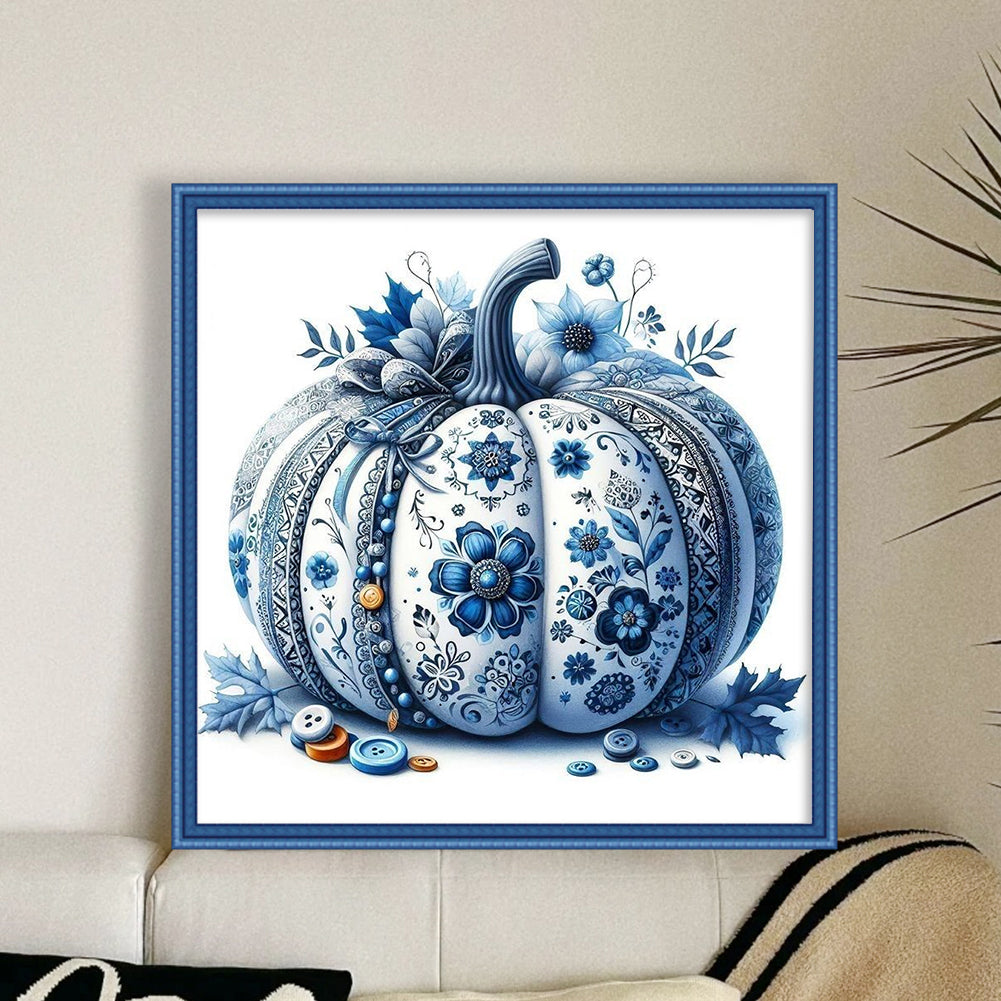 Blue And White Porcelain Pumpkin - 14CT Stamped Cross Stitch 40*40CM