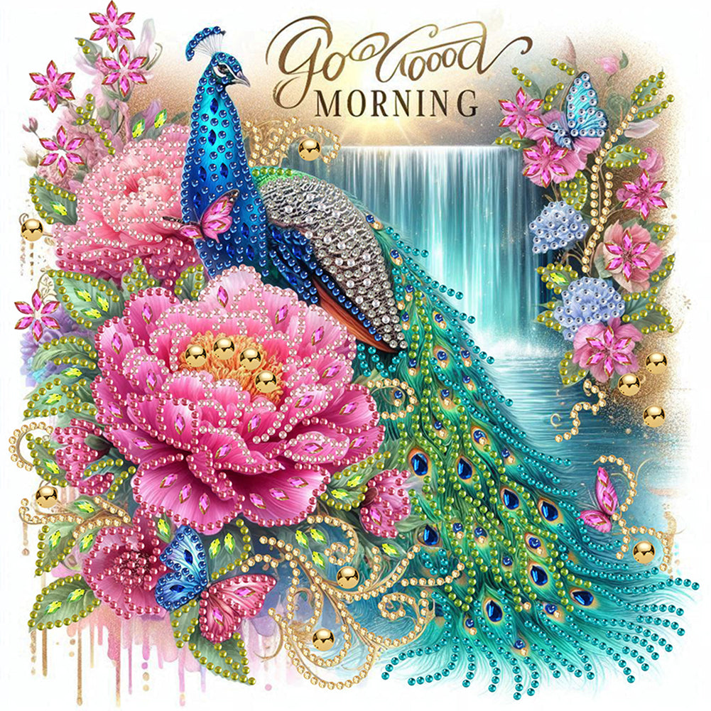 Peacock And Flower - Special Shaped Drill Diamond Painting 30*30CM