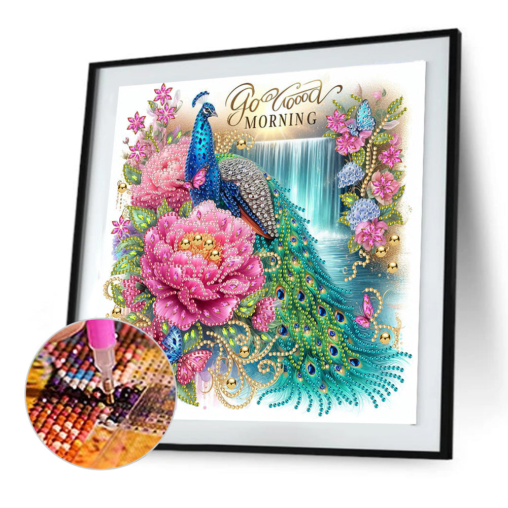 Peacock And Flower - Special Shaped Drill Diamond Painting 30*30CM