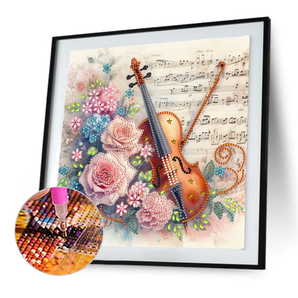 Violin And Rose - Special Shaped Drill Diamond Painting 30*30CM