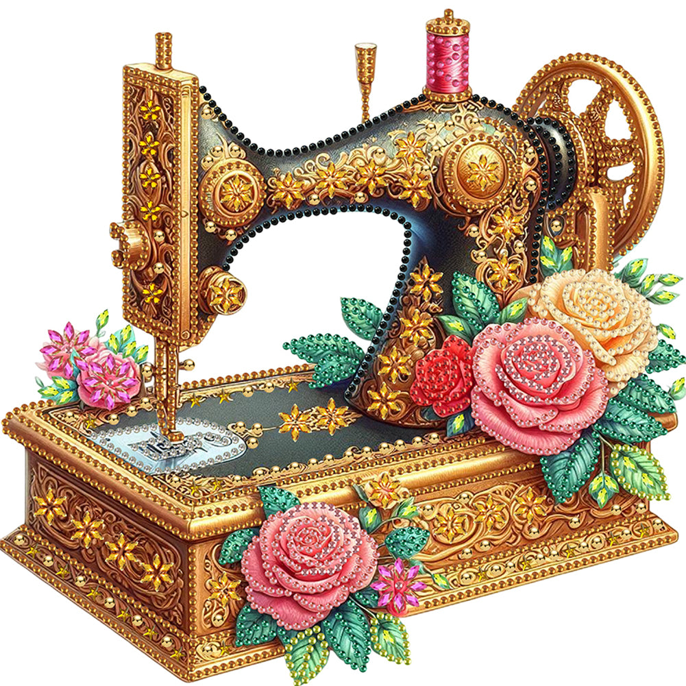 Sewing Machine And Rose - Special Shaped Drill Diamond Painting 30*30CM
