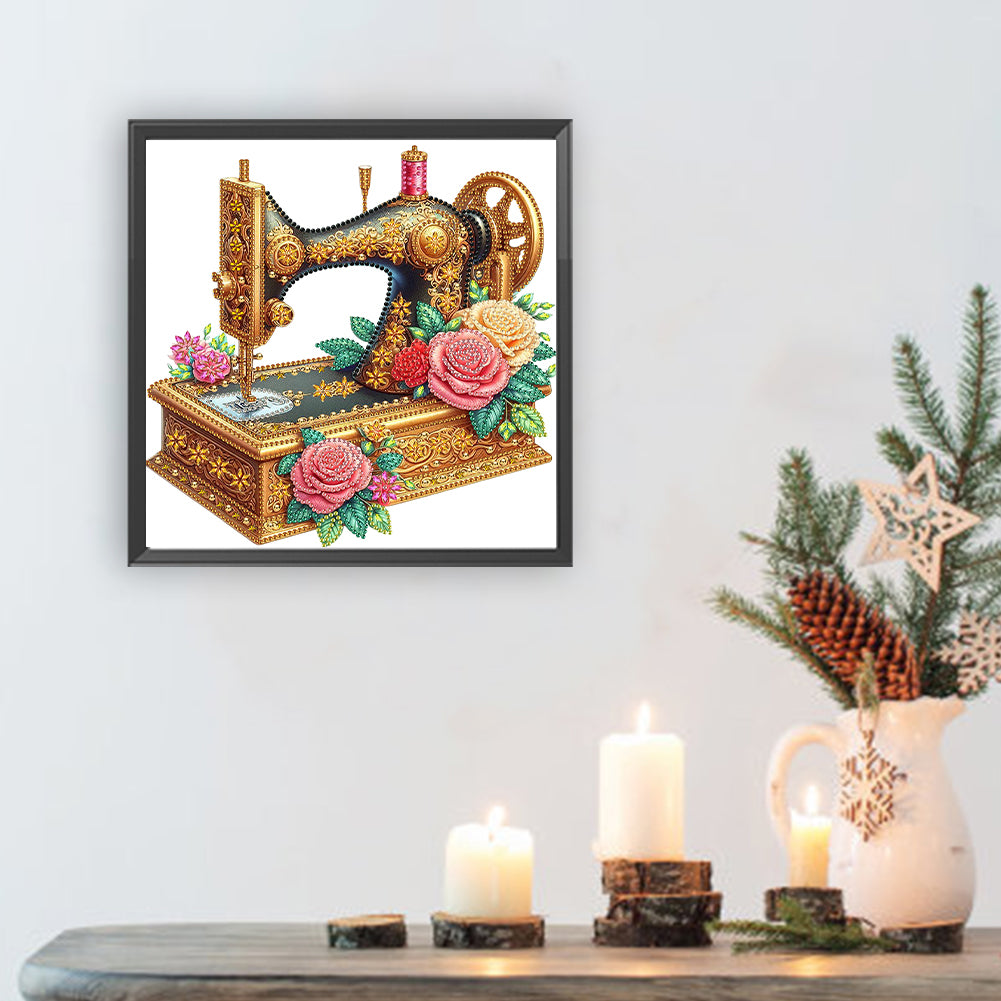 Sewing Machine And Rose - Special Shaped Drill Diamond Painting 30*30CM