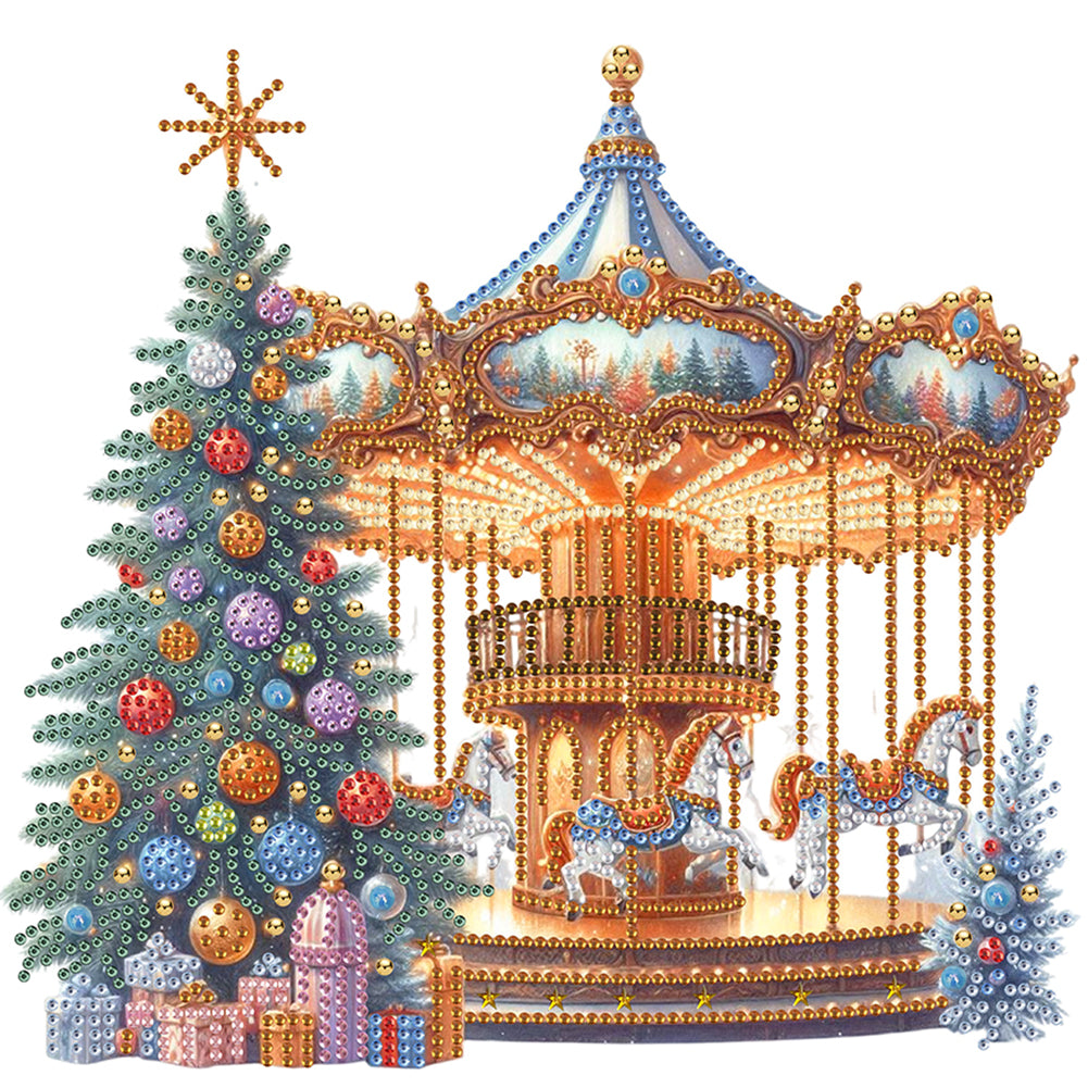 Christmas Tree And Carousel - Special Shaped Drill Diamond Painting 30*30CM