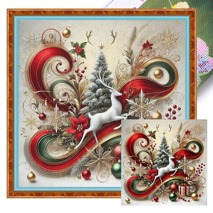 Christmas Tree Elk - 11CT Stamped Cross Stitch 40*40CM