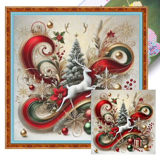 Christmas Tree Elk - 11CT Stamped Cross Stitch 40*40CM