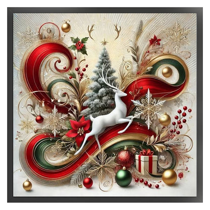 Christmas Tree Elk - 11CT Stamped Cross Stitch 40*40CM
