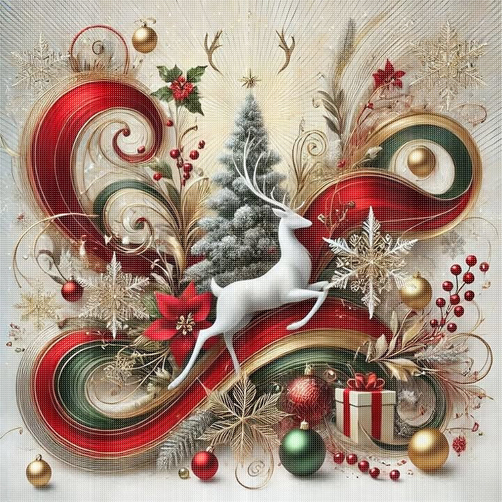 Christmas Tree Elk - 11CT Stamped Cross Stitch 40*40CM