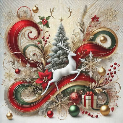 Christmas Tree Elk - 11CT Stamped Cross Stitch 40*40CM