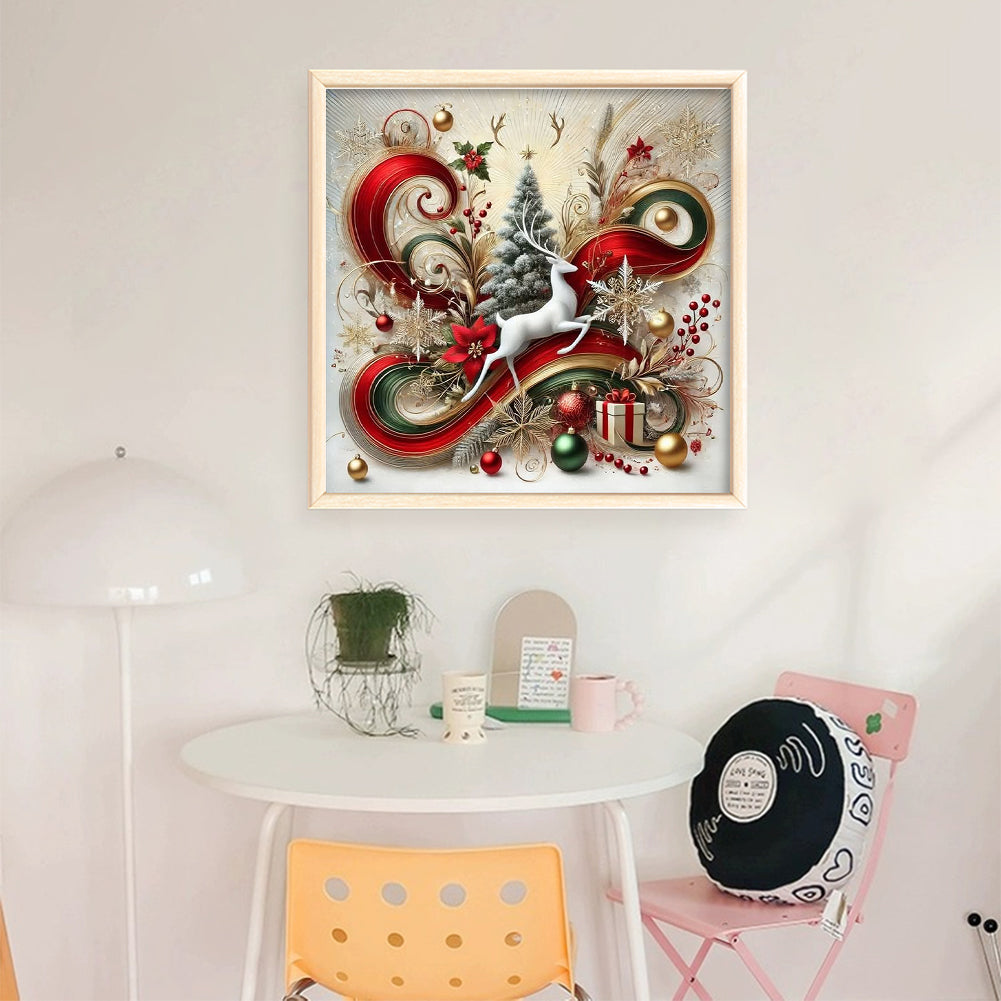 Christmas Tree Elk - 11CT Stamped Cross Stitch 40*40CM