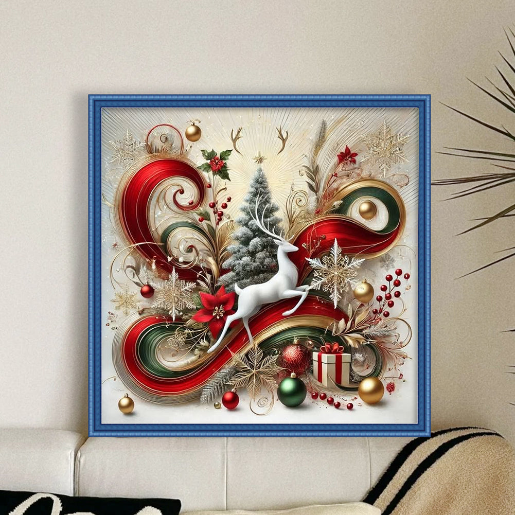 Christmas Tree Elk - 11CT Stamped Cross Stitch 40*40CM