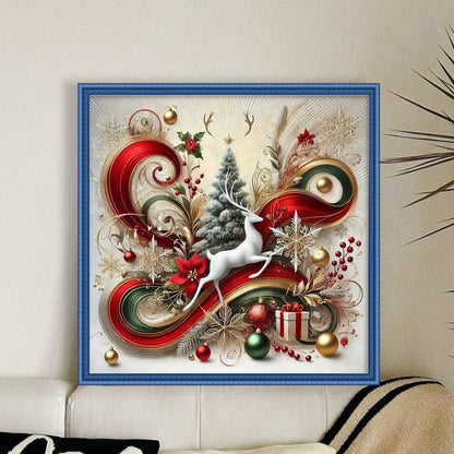 Christmas Tree Elk - 11CT Stamped Cross Stitch 40*40CM