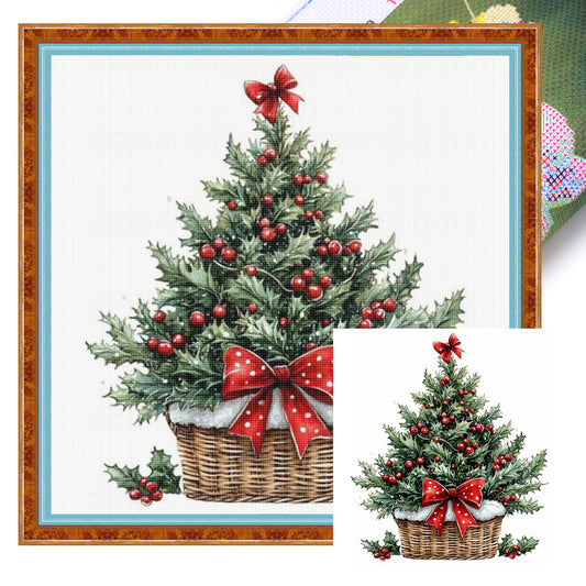 Christmas Tree Basket - 11CT Stamped Cross Stitch 40*40CM