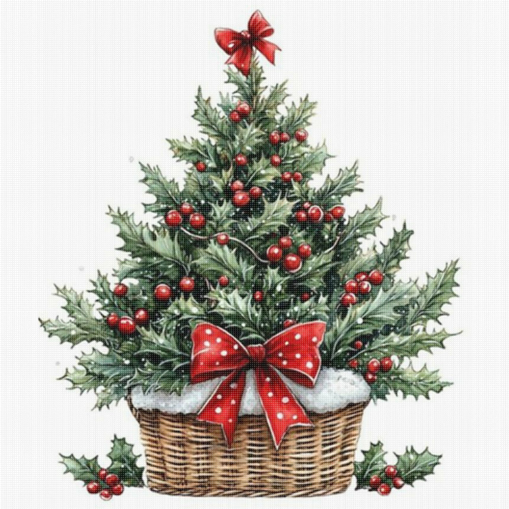 Christmas Tree Basket - 11CT Stamped Cross Stitch 40*40CM
